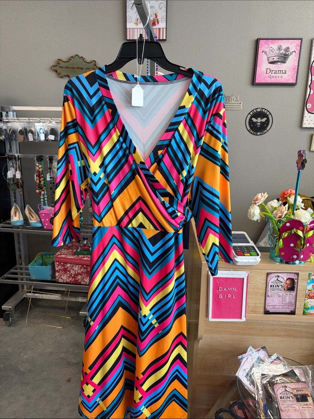 Multicolor Chevron Wrap Midi Dress - Bold Stripe Print